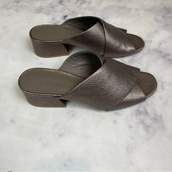 Vince Karsen Metallic Pebbled Leather Slide Sandals - Picture 3 of 12